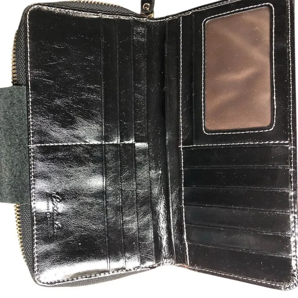 Jessica‎ Moore Unisex Black Leather Zip-Around Wallet